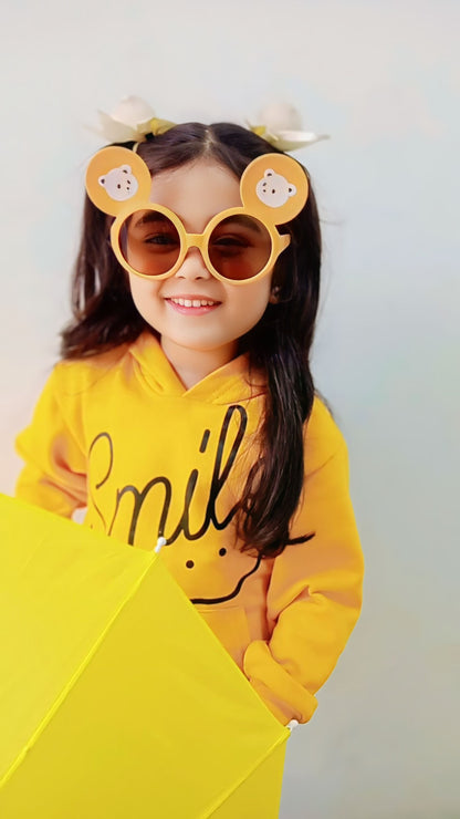 Orange Smiley Printed Hoodie With Trouser For Kids