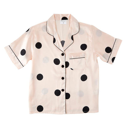 Lapel Collar Shirt with Shorts Silk Lounge Set