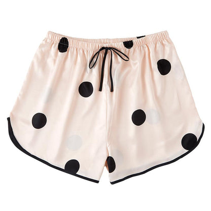 Lapel Collar Shirt with Shorts Silk Lounge Set