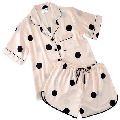Lapel Collar Shirt with Shorts Silk Lounge Set