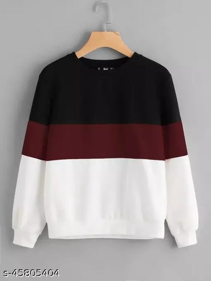 Black Maroon And White Block Sweatshirt For Women